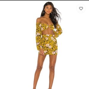 Super down Yellow leopard two piece set